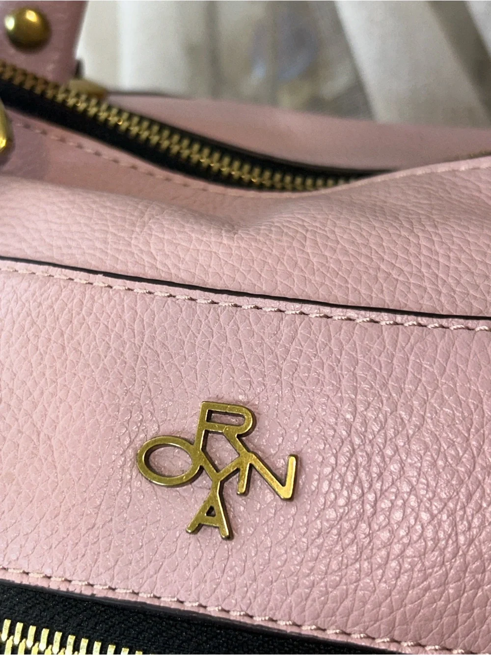 Peony Pink Pebbled Leather Shoulder Bag with Gold Accents